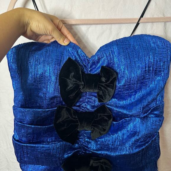 Ronny Kobo Ray Dress in Cobalt Blue Size XS/S Metallic Bows Bodycon Feminine - Picture 12 of 12